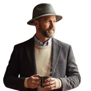 Vintage Beacon Hill Wool Blend Fedora Hat Mens Gray Tweed Classic Menswear Large